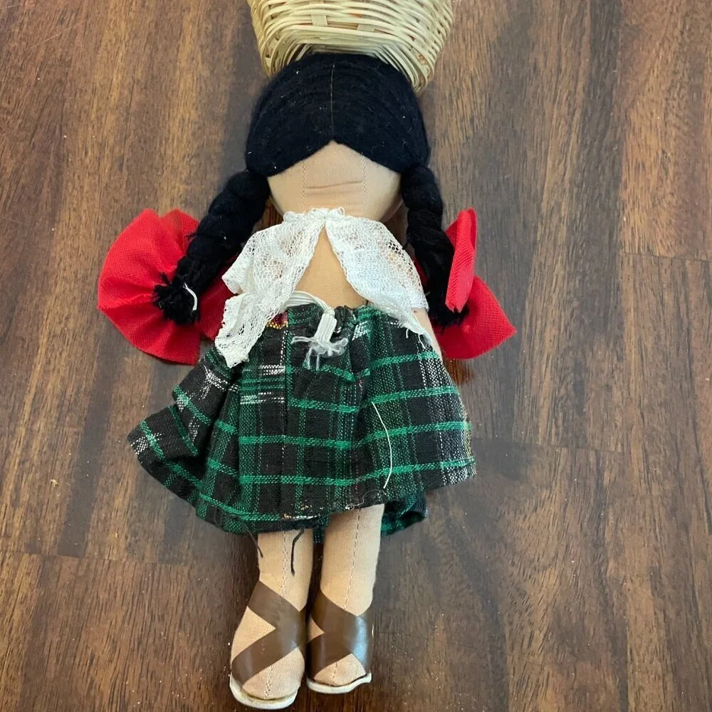Vintage Mexican Folk Art Rag Doll with Basket 10
